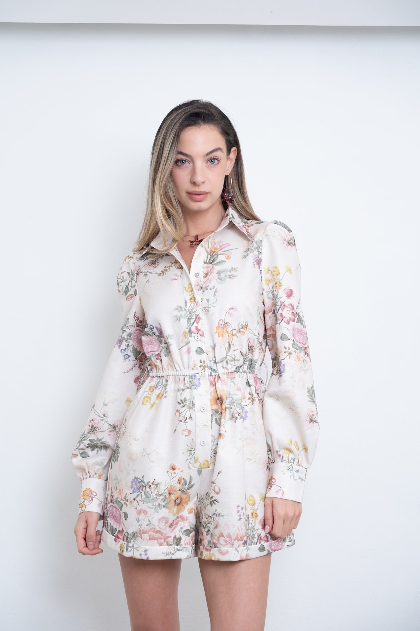 Romper Floral Mini Nude