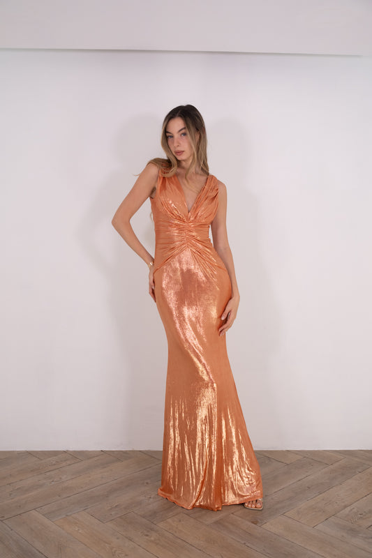 Orange Metallic Maxi Dress