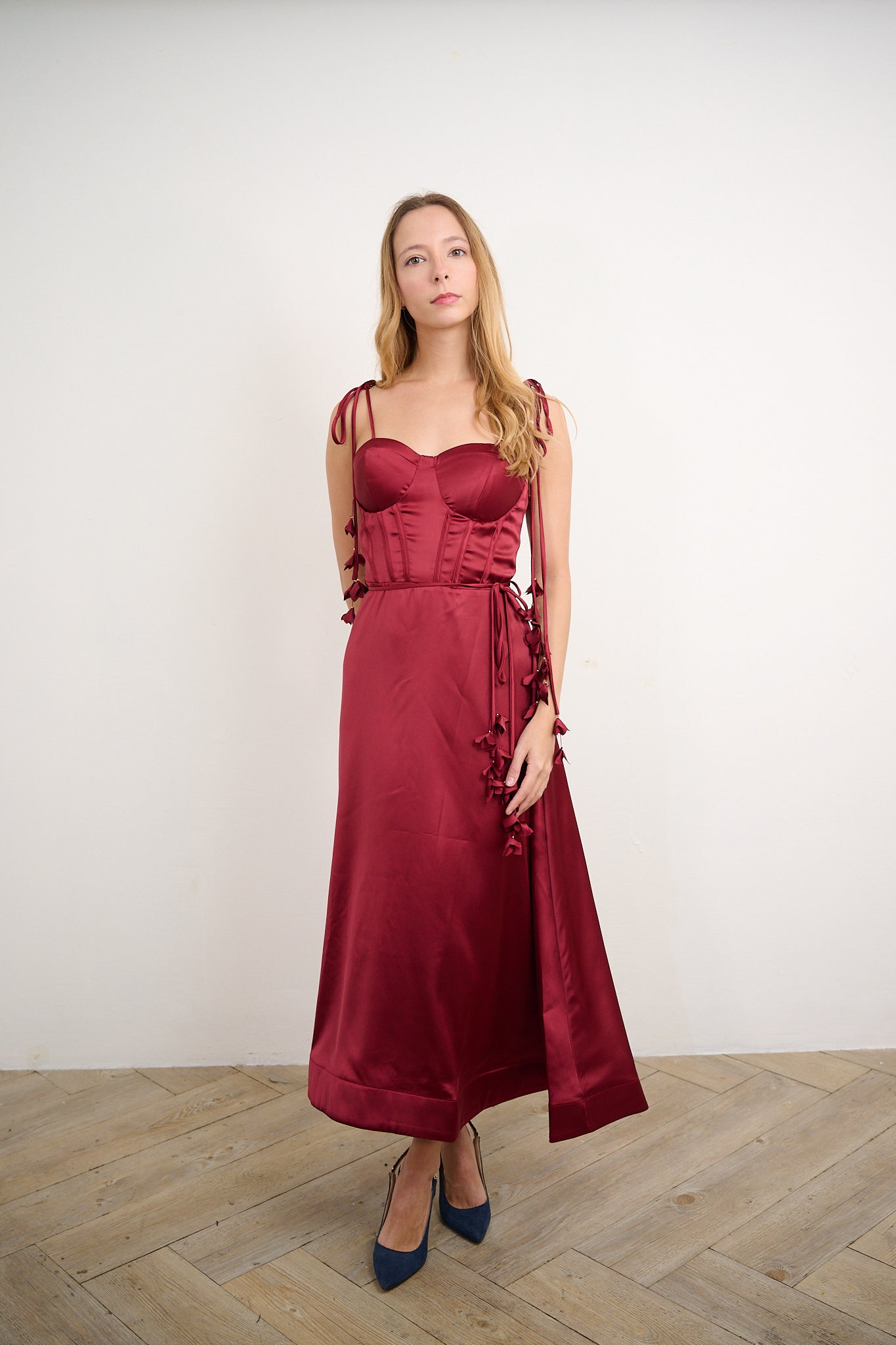 Wine Fall Satin Midi Dress