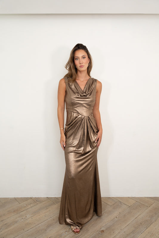 Golden Metallic Maxi Dress