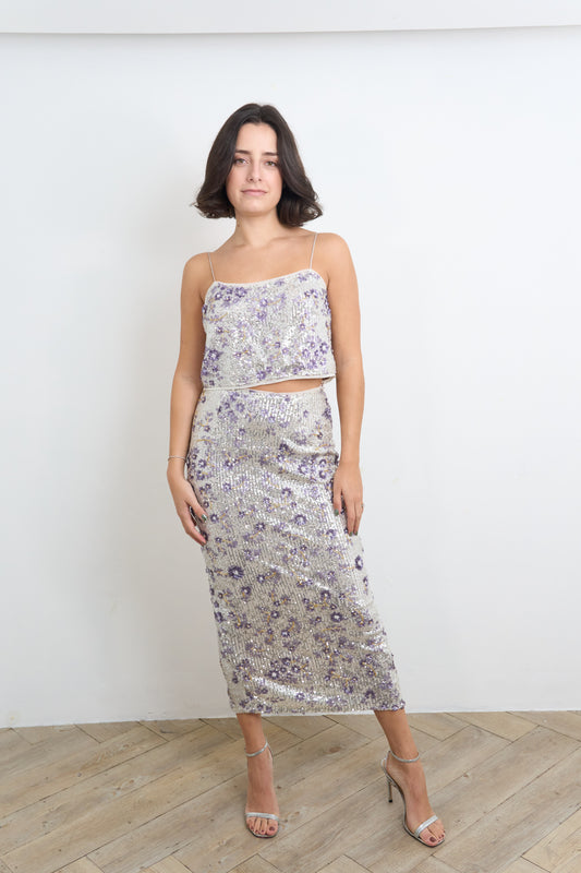 Silver Sequin Floral Set