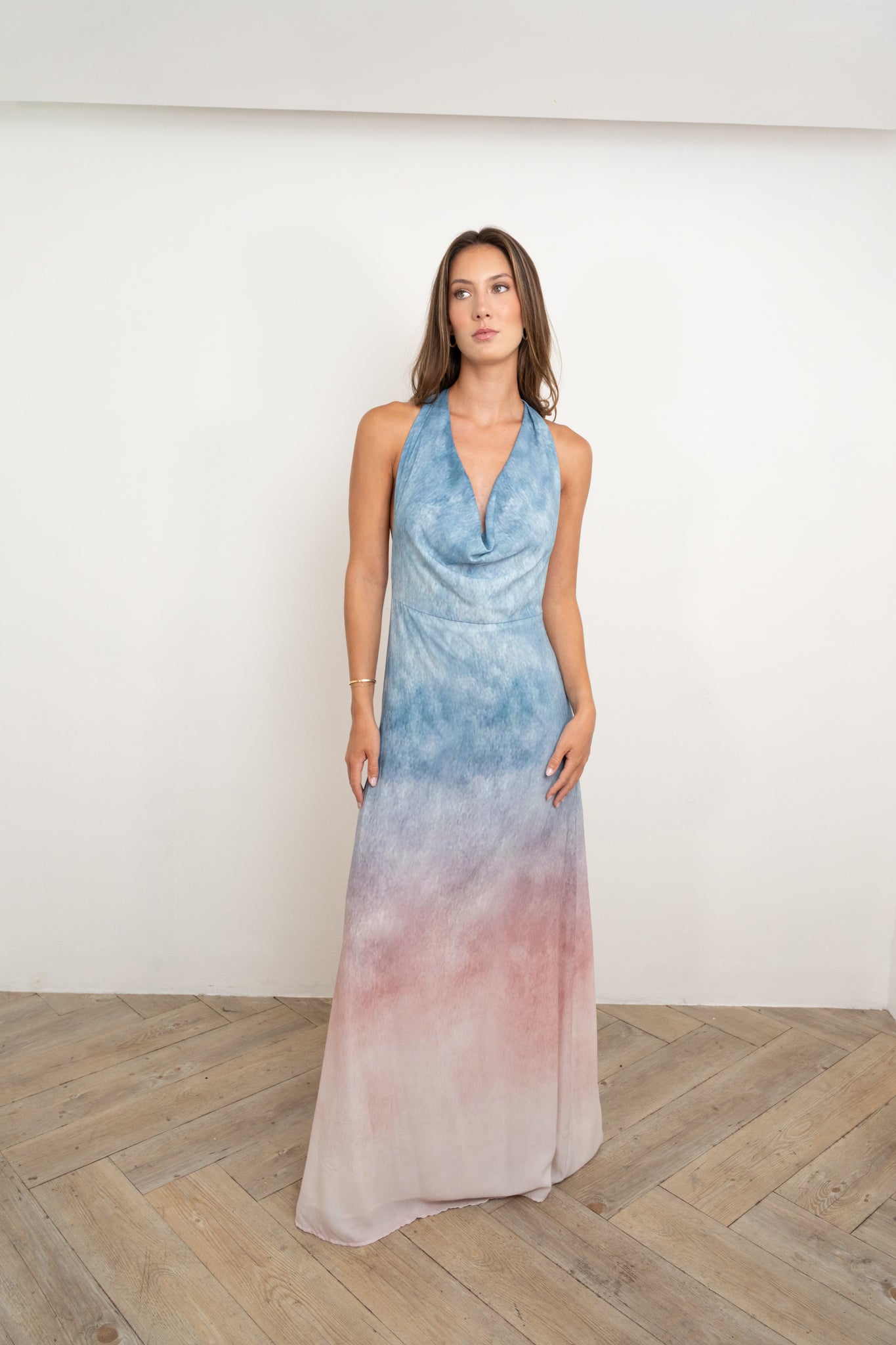 Blue Pink Ombre Halter Dress