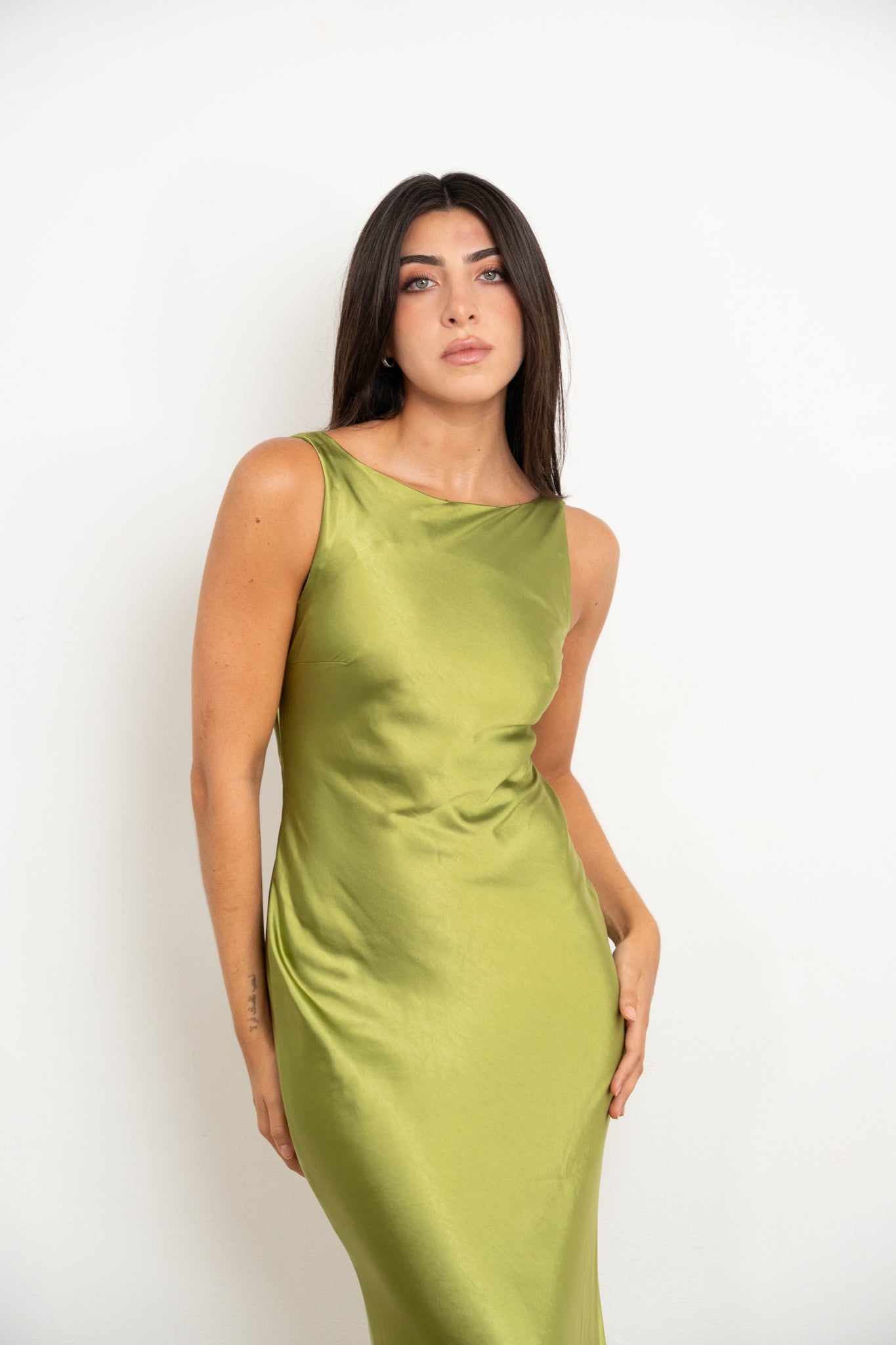 Green Silk Halter Dress