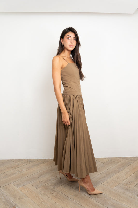 Olive Midi Pleated Skirt Dress
