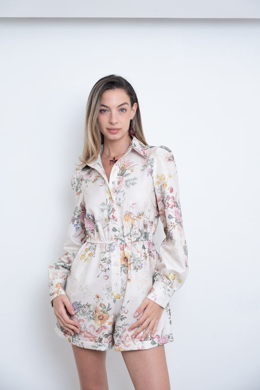 Romper Floral Mini Nude