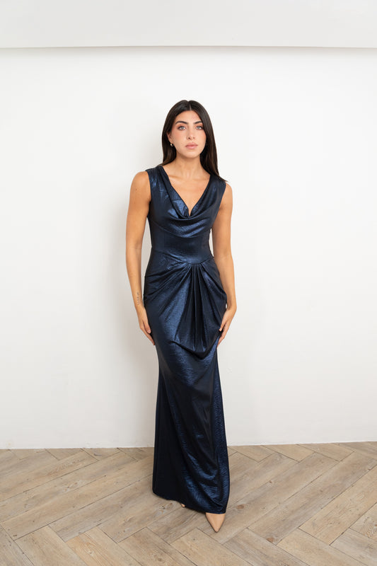 Blue Metallic Maxi Dress