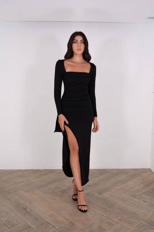 Black Long Sleeve Midi Dress