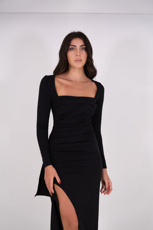 Black Long Sleeve Midi Dress