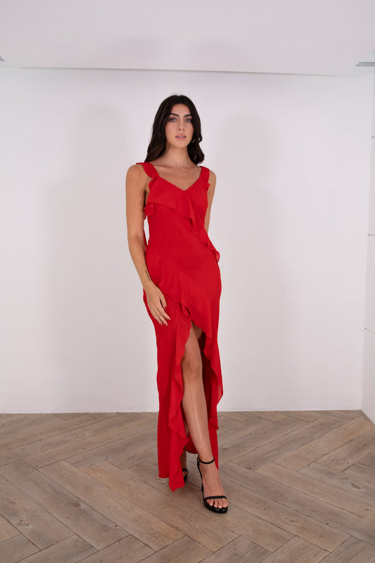 Red Ruffled Maxi Dress