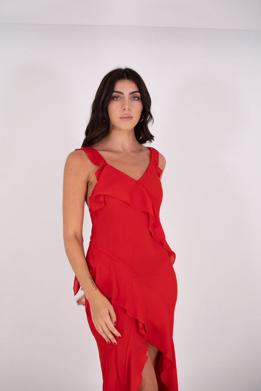 Red Ruffled Maxi Dress