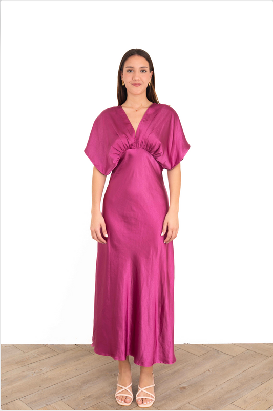 Magenta Blouson Maxi Dress