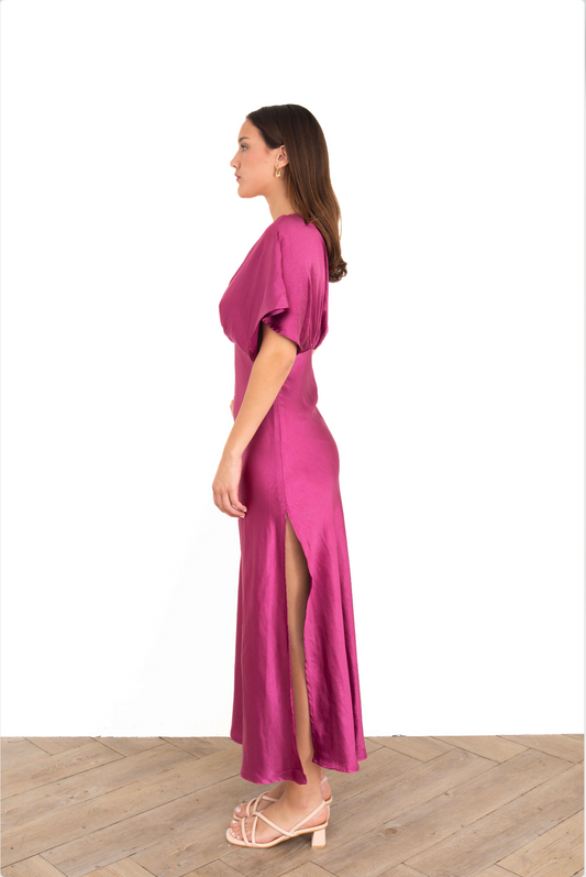 Magenta Blouson Maxi Dress