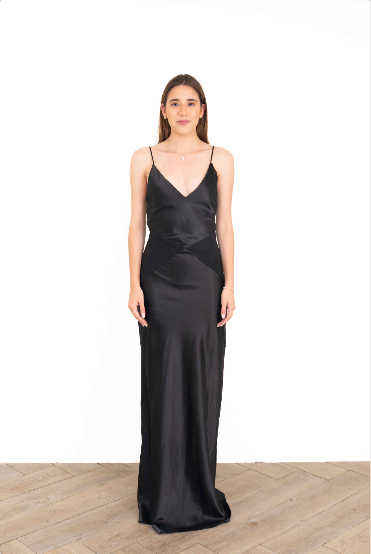 Black Mesh Insert Satin Dress