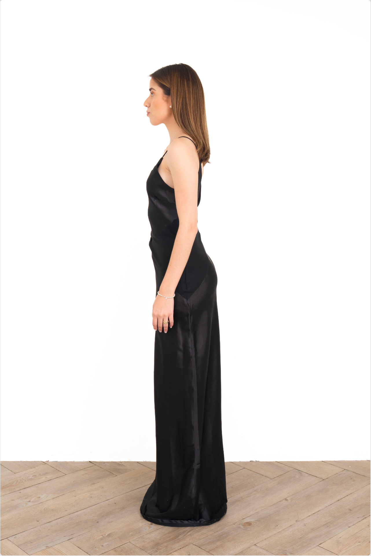 Black Mesh Insert Satin Dress