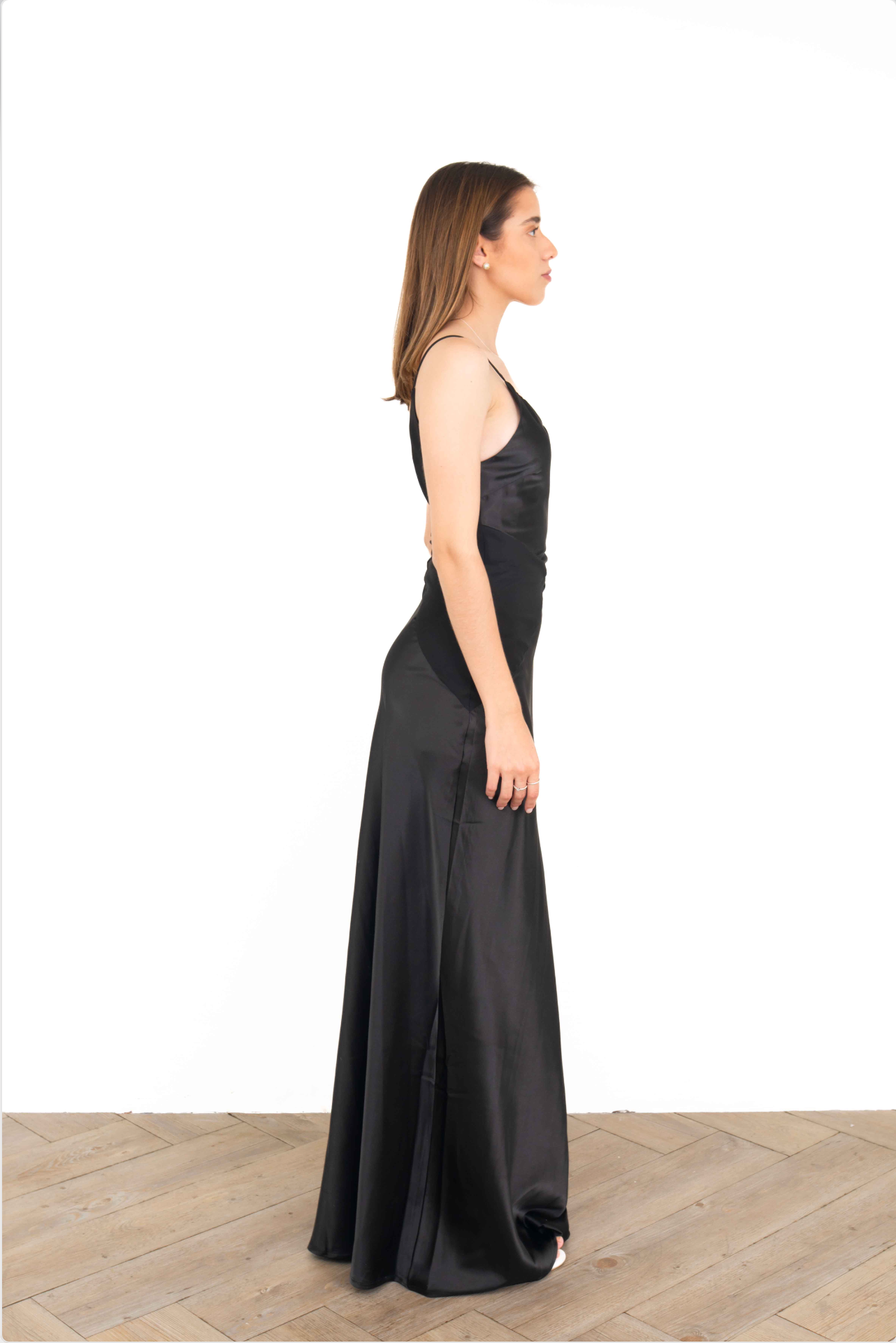 Black Mesh Insert Satin Dress