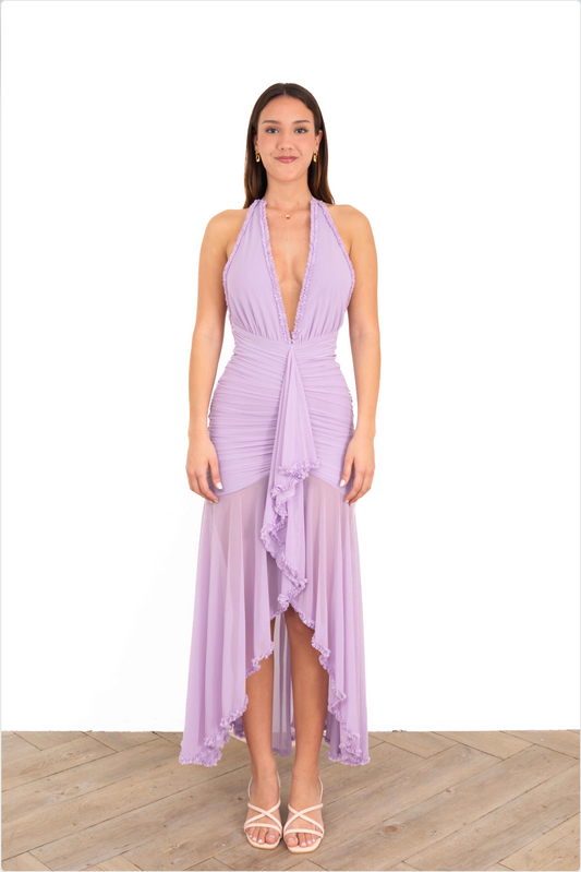 Halter Lilac Ruffle Maxi Dress