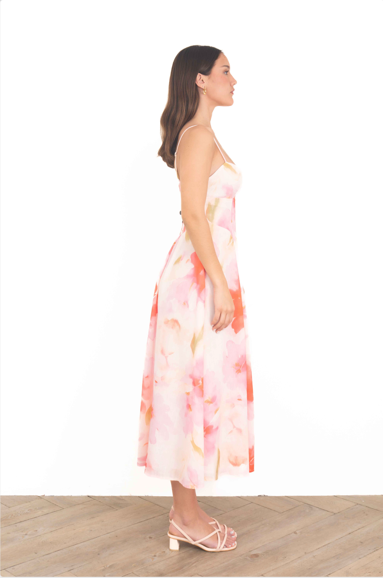 Vestido Midi Floral Rosa con Escote Sweetheart