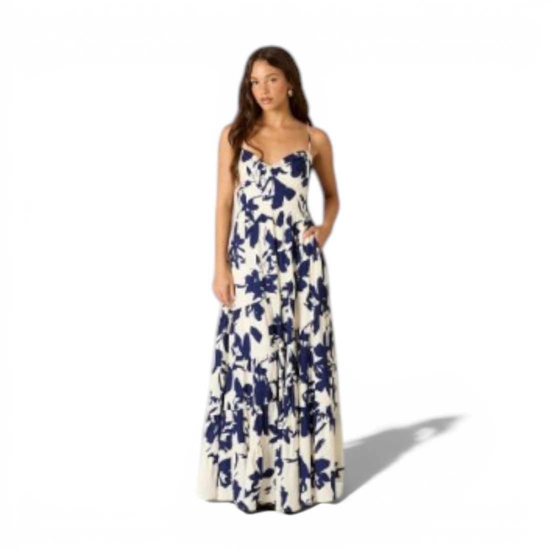Vestido Largo Floral Azul Marino