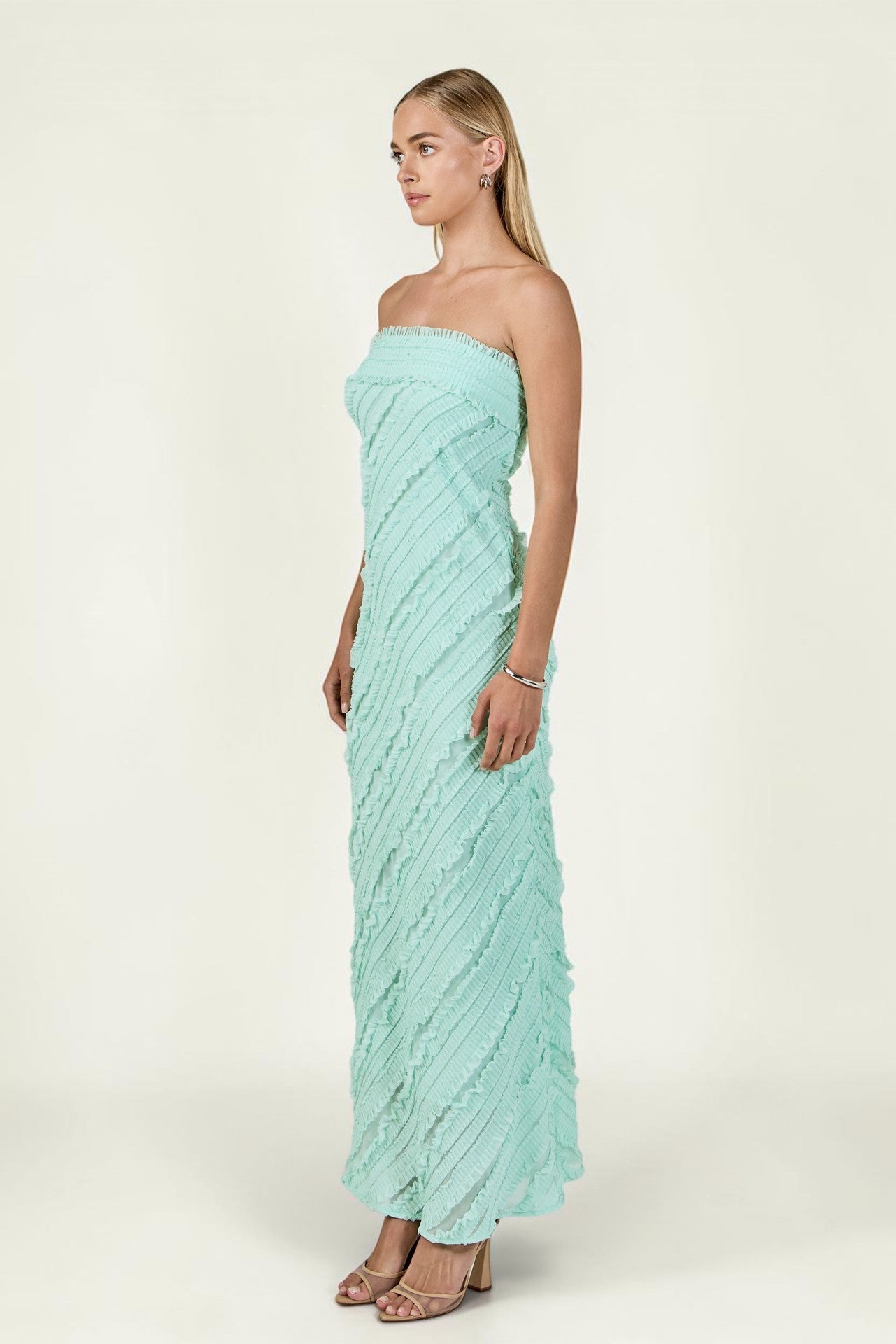 Mint Strapless Ruffled Dress