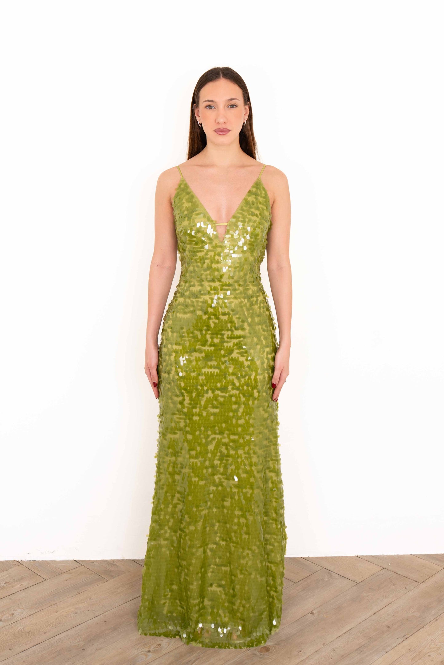 Vestido Largo de Lentejuela Verde Esmeralda