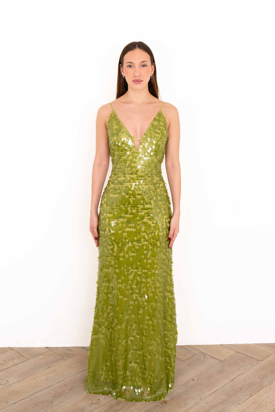 Vestido Largo de Lentejuela Verde Esmeralda