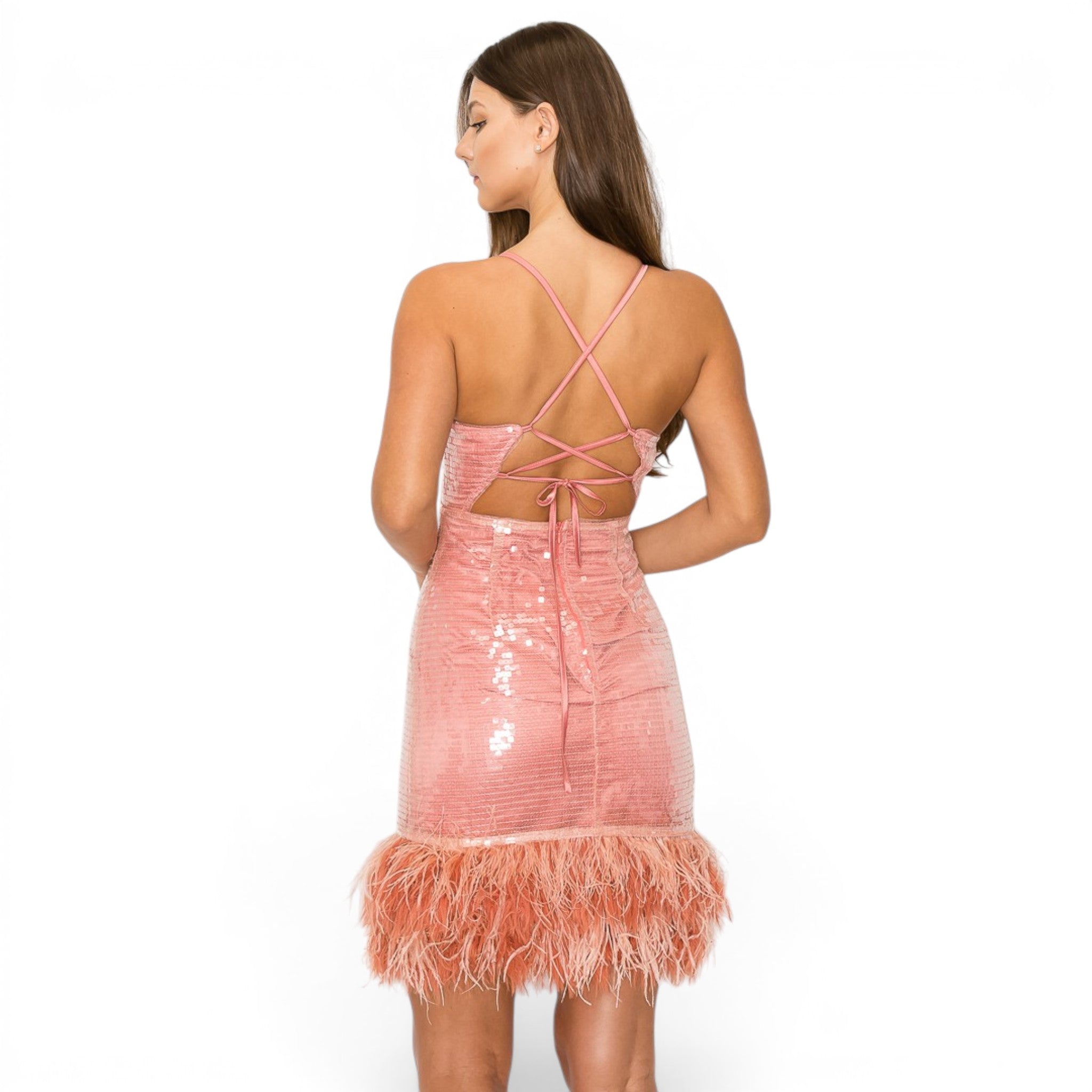 Vestido Corto Durazno Elegante