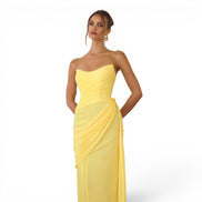 Vestido Largo Amarillo Claro Strapless de Chiffón para Evento
