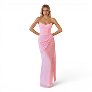 Vestido Largo Rosa Strapless de Chiffón