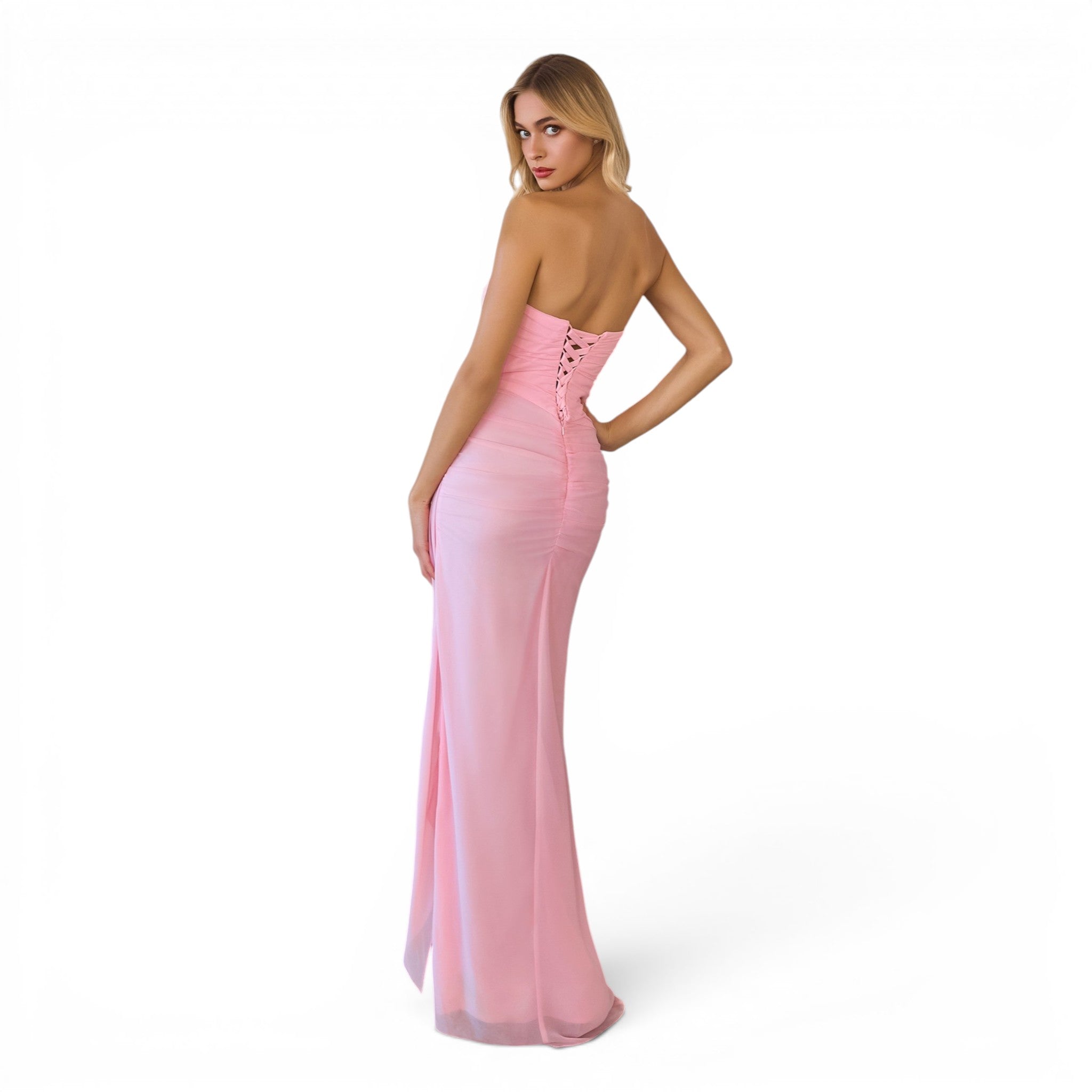 Vestido Largo Rosa Strapless de Chiffón