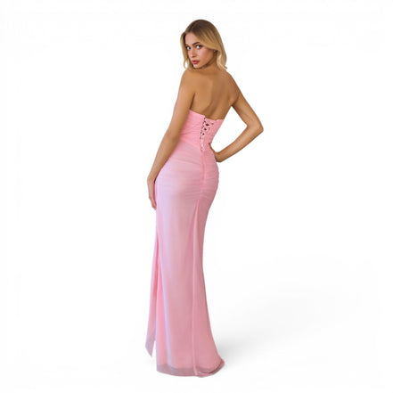 Vestido Largo Rosa Strapless de Chiffón