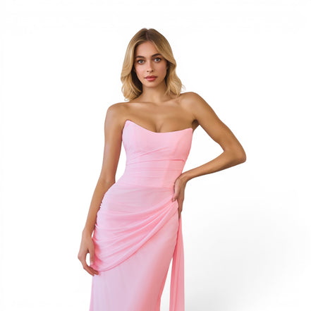 Vestido Largo Rosa Strapless de Chiffón