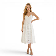 Vestido Midi Blanco Floral con Lentejuela
