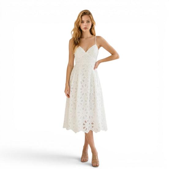 Vestido Midi Blanco Floral con Lentejuela