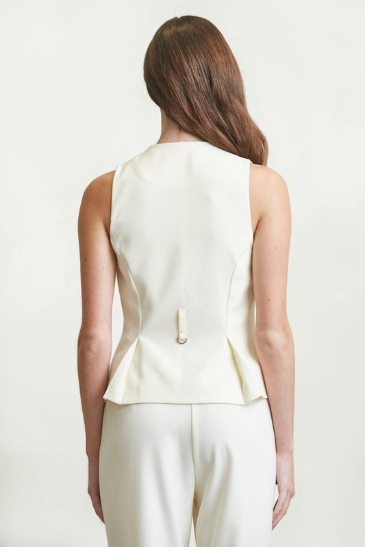 Cream Tailored V Neck Set