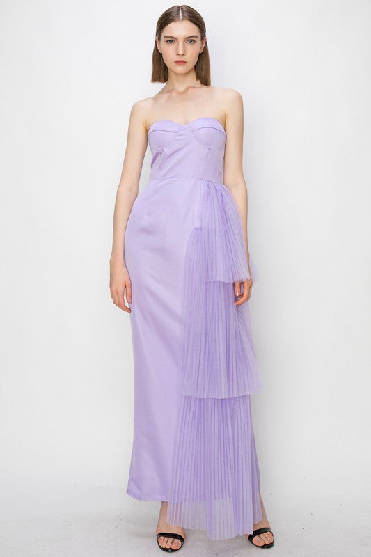 Lavender Satin Sweetheart Tulle Maxi dress