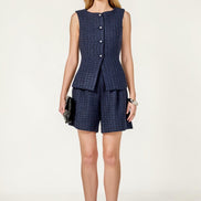 Conjunto de tweed azul marino para evento formal