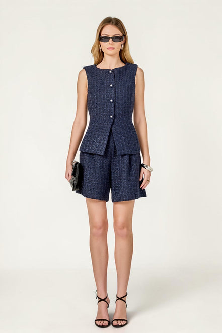 Conjunto de tweed azul marino para evento formal