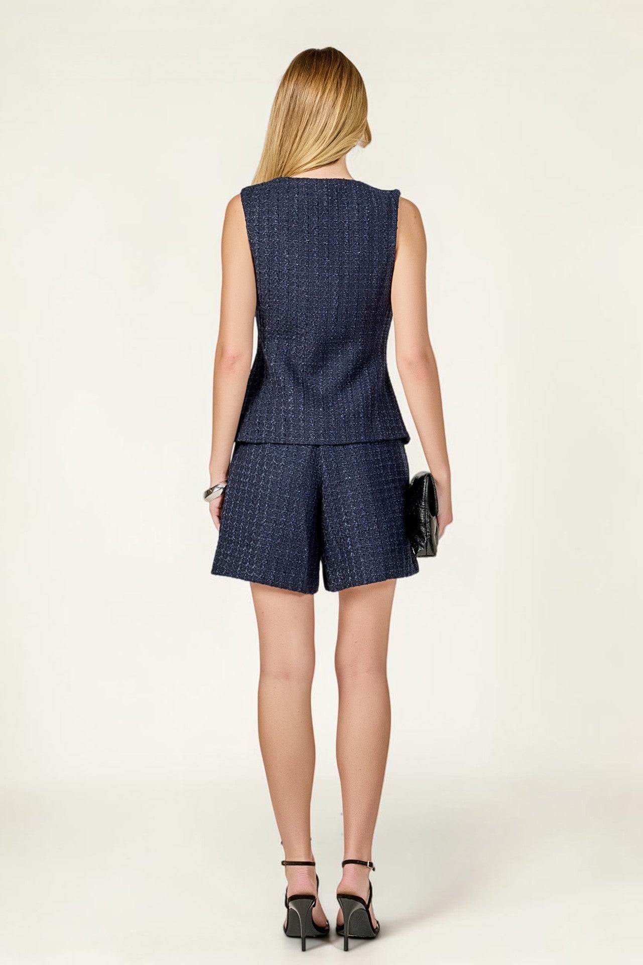 Espalda de conjunto de tweed azul marino