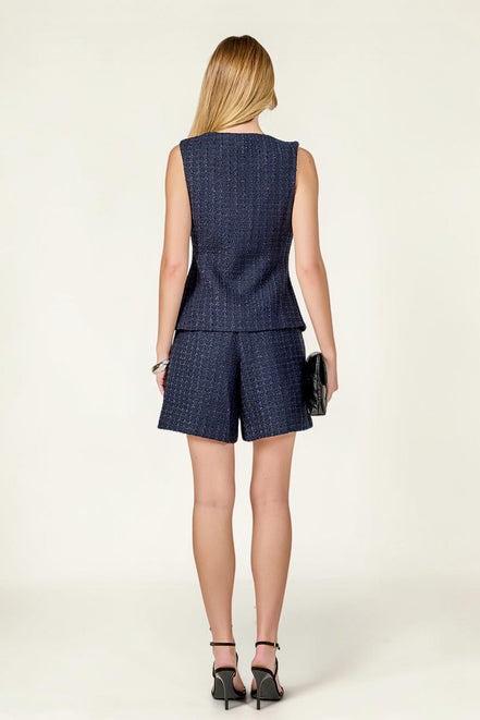 Espalda de conjunto de tweed azul marino