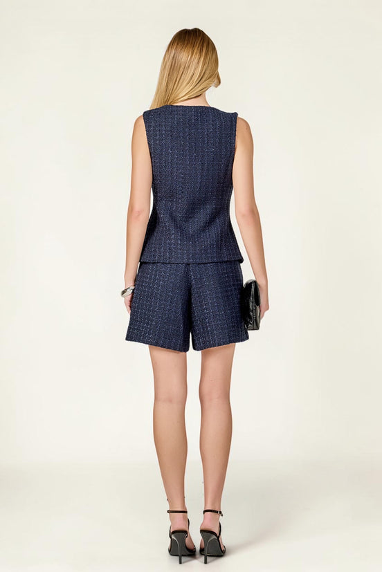 Espalda de conjunto de tweed azul marino