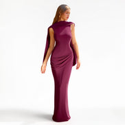 Vestido Largo Frambuesa con Capa Drapeada