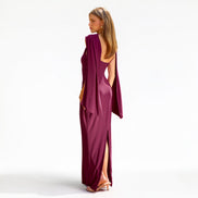 Vestido Largo Frambuesa con Capa Drapeada