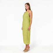 Vestido Midi Verde Lima con Lentejuela y Halter