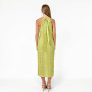 Vestido Midi Verde Lima con Lentejuela y Halter