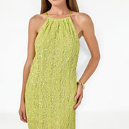 Vestido Midi Verde Lima con Lentejuela y Halter