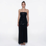 Vestido Largo Tirantes Negro con Lentejuelas