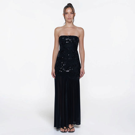 Vestido Largo Tirantes Negro con Lentejuelas