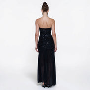 Vestido Largo Tirantes Negro con Lentejuelas