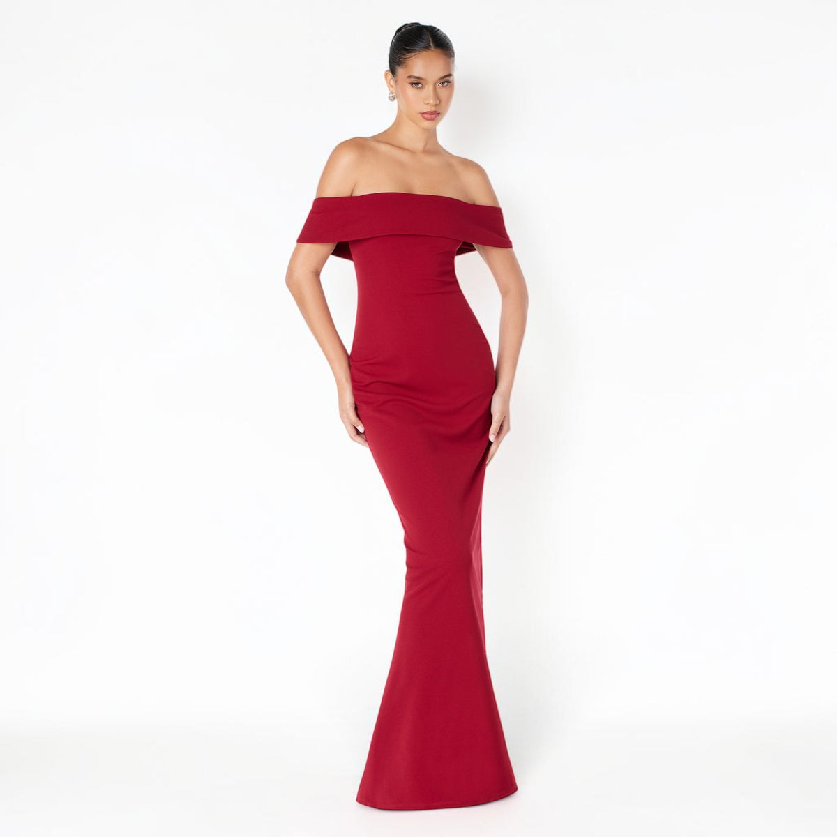 Vestido Largo Rojo Off Shoulder Sirena