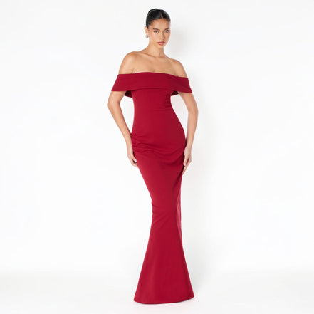 Vestido Largo Rojo Off Shoulder Sirena